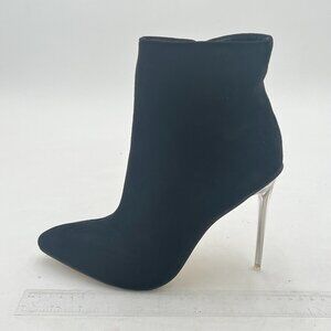 Black Suede Sexy Pointed Toe Clear Metal High Heels Side Zipper Ankle Boots